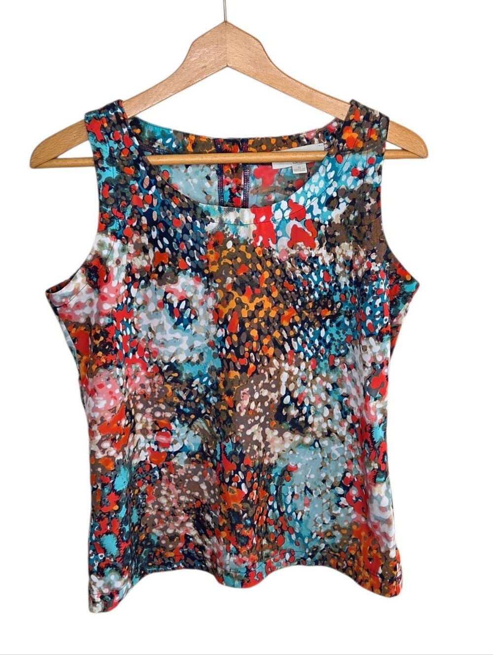 Olive & Oak Colorful Autumnal Abstract Button Back Tank Blouse Size Small